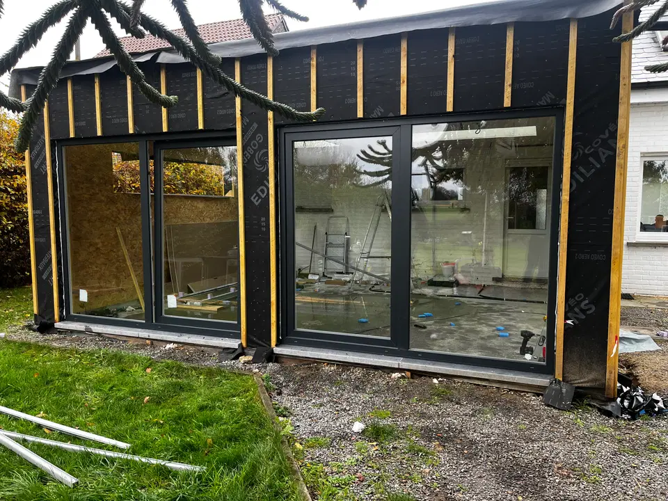 Extension en ossature bois à la place d’une véranda — au début du chantier